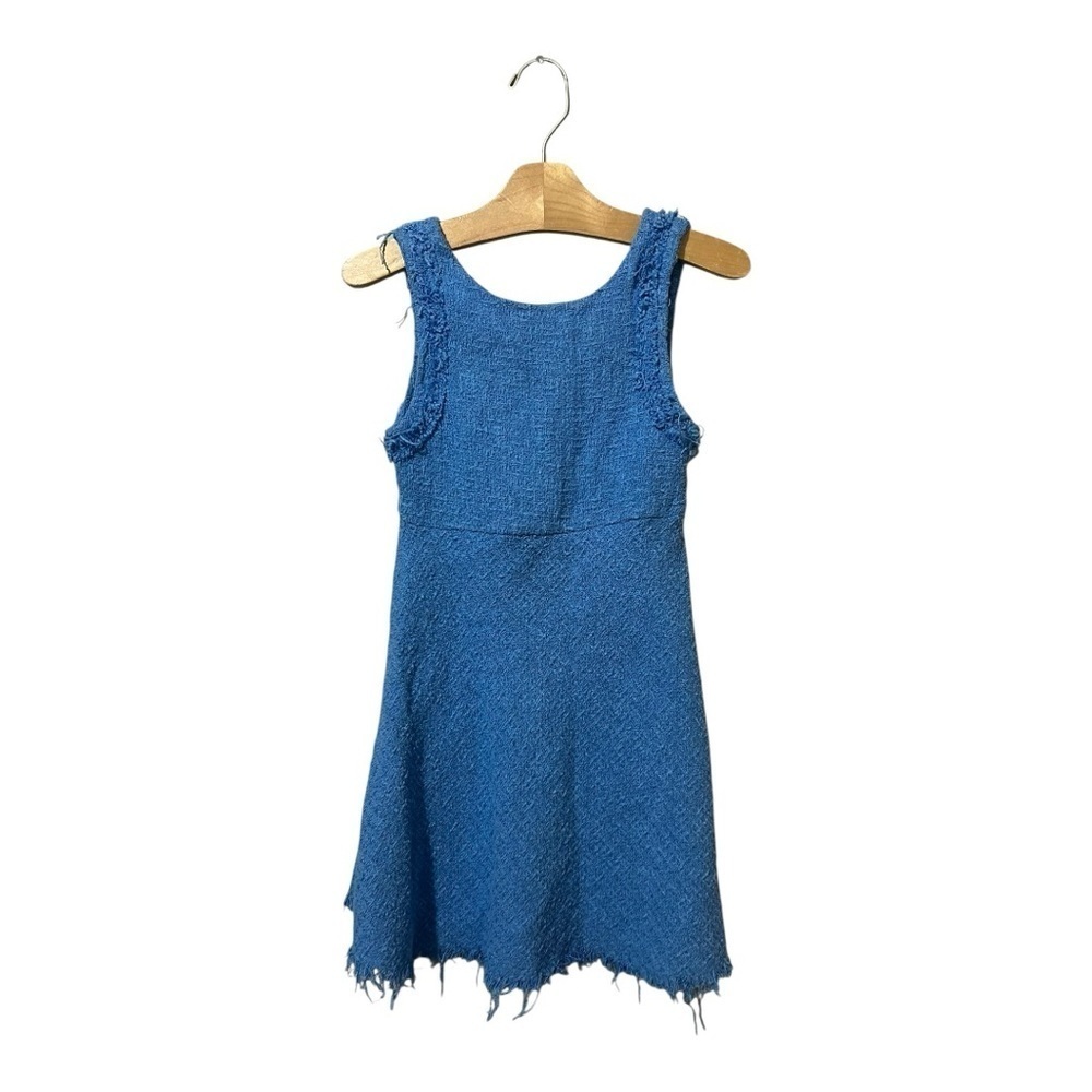 Zara Girls Blue Tweed Dress Size 7 Raw Edges Sleeveless Preppy
